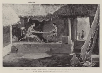 Oprør i Ashanti, oberst Carter dikterer instruktioner, inden han rykker frem fra Fumsu den 1. juni 1900